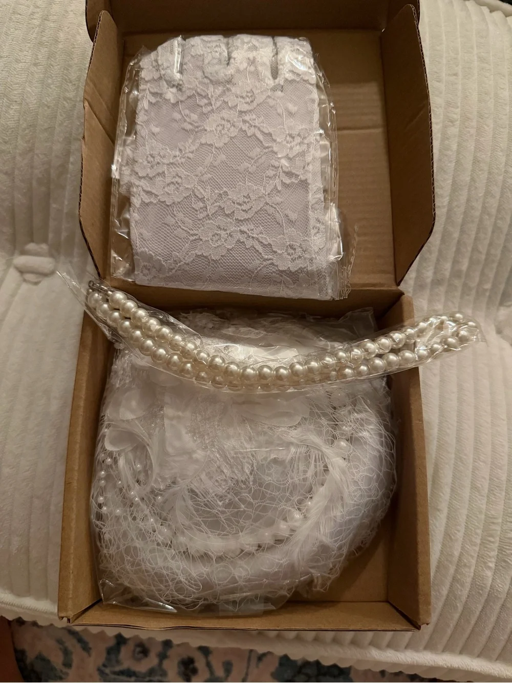 White Pearl Bridal Headband and Lace Accessories